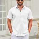COOFANDY Mens Short Sleeve Button Down Shirts Casual Dress Shirt Untucked Shirts with Pocket (White, L)