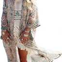 Wander Agio Womens Bikini Cover Ups Beach Casual Dress Coverup Swimsuits Long Cardigan Buttons Chiffon Blut Flower Pattern 8