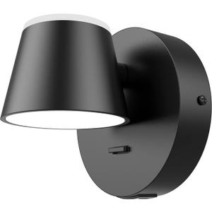URSOLA Wall Light LED Wall Sconce with On/Off Switch USB Port 110 Volt Hardwired Wall Lamp 350 Rotatable Up Down Sconces Wall Lighting (Black)