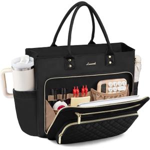 LOVEVOOK Teacher Tote Bag for Women Work, Laptop Bag Work Tote Bag Nurse Bags With Large Cup Holder, Professional Computer Briefcase Business Large Purses Handbag, Diaper Bag Mother Gift, Black (15.6 Inch)