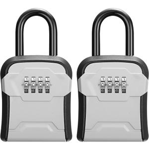 Puroma Lock Box, Key Lock Box Wall Mount & Portable Combination Lockbox with Resettable Code, Security Lockbox for Outside House Keys, Apartment Realtors Spare Keys Storage (2 Packs, Gray)