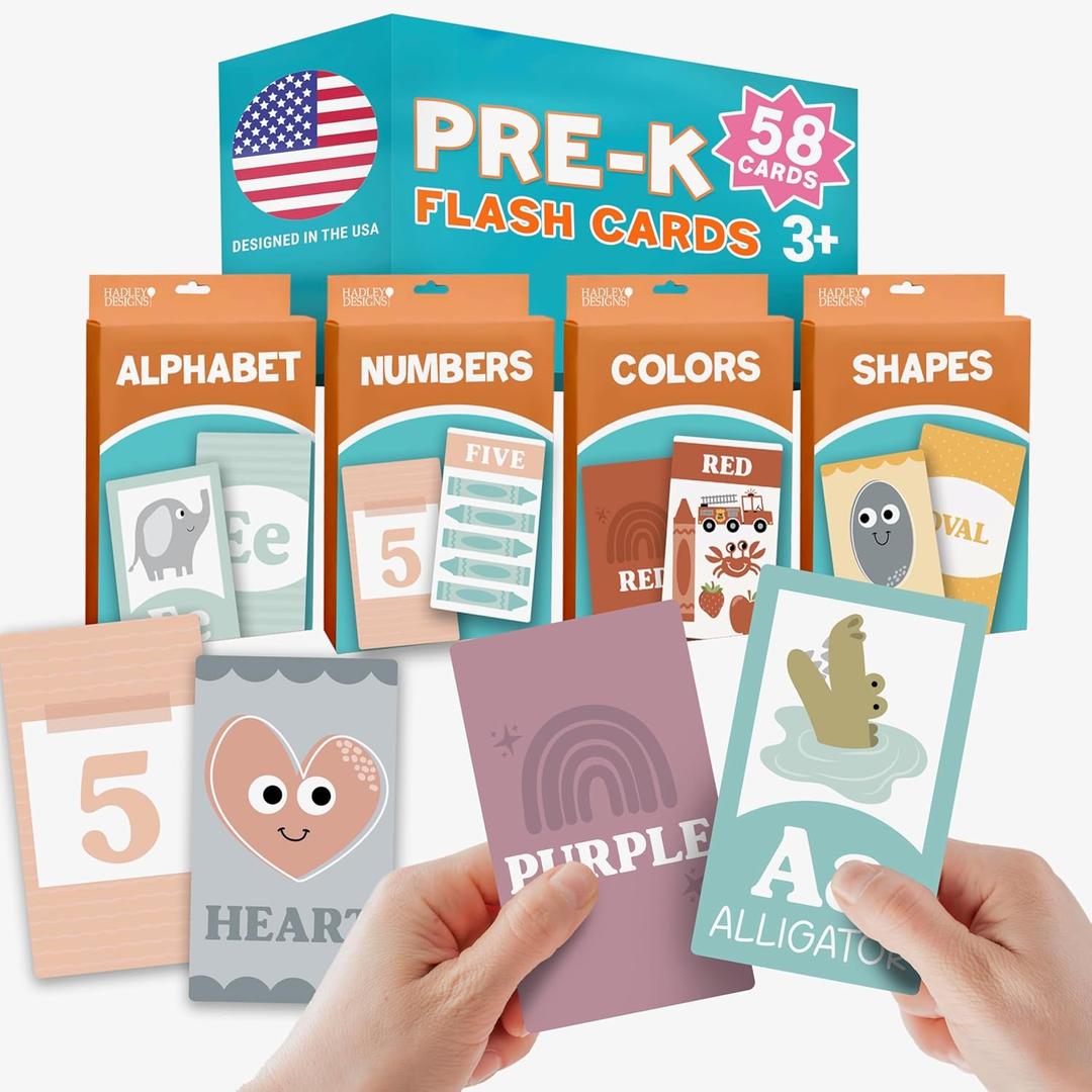 2 x Hadley Designs Alphabet Flash Cards for Toddlers 1-3 - Preschool Learning Activities, Number Color Shapes & ABC Flash Cards for Toddlers 1-3, Daycare Essentials, Homeschool Supplies, Kids Easter Gifts