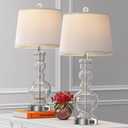 Hamucd 3-Way Dimmable Touch Control Clear Grey Glass Table Lamps Set of 2 with USB A+C for Modern Comtemporary Bedroom Nightstand Living Room Decor(Bulbs Included) (Clear)