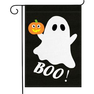 7 x Jxuane Halloween Garden Flag, 12x18" Double Sided Pumpkin Ghost Boo Flag, Black and Orange, 1 Pack