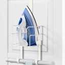 ORLESS Over The Door/Wall Mount Ironing Board Hanger, Laundry Room Iron and Ironing Board Caddy Storage Holder (White)