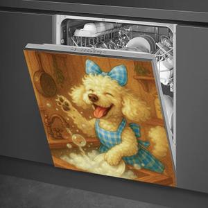 HOMETITUTE Dishwasher Magnet Cover 23x26 Inch Poodle Dishwashing Pattern