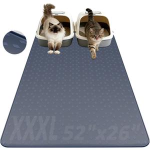 Cat Litter Mat, XXXL 52"x26" Extra Large Litter Mats Silicone, Jumbo Waterproof Floor Mat for Pets, Litter Trapping, Easy to Clean for Multi-cat Households(Grey)
