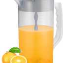 Mixing Pitcher for Drinks, 2 Quart/ 64oz Plastic Water Pitcher with Lid, Angled Plastic Blades and Adjustable Mixer Plunger for Juice, Powdered Milk, Beverage Container (One)