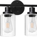 Unicozin 4 Light Vanity Lights, Black Wall Sconce Light with Clear Glass, Bathroom Light Fixtures Over Mirror, Wall Light for Living Room, Bedroom, Hallway, E26 Base (Bulbs Not Included)