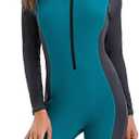 Halcurt Women's Boyleg One Piece Rash Guard with Built in Bra UPF50+ Zip Long Sleeve Full Body Modest Swimsuit, Size M