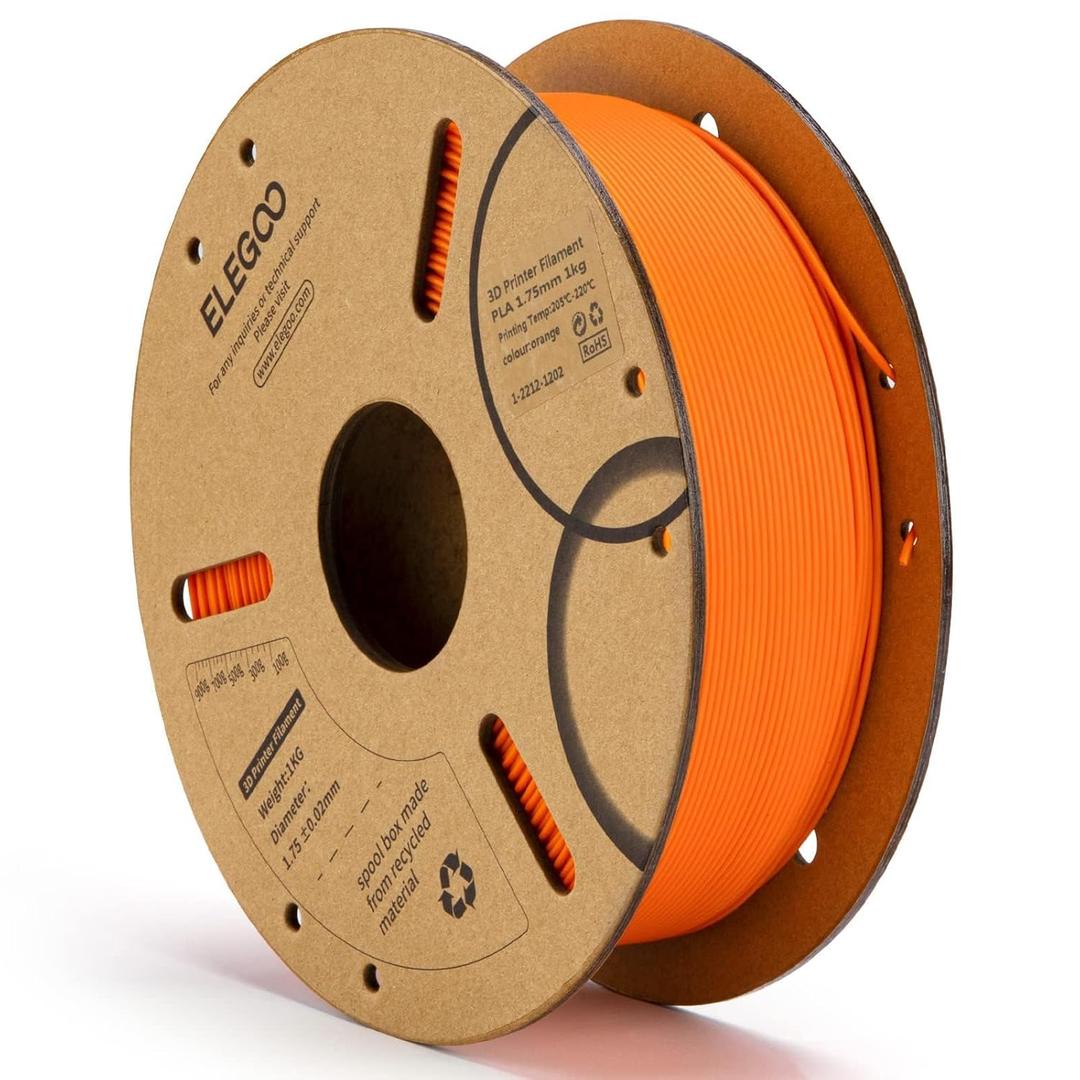ELEGOO PLA Filament 1.75mm Orange 1KG, 3D Printer Filament Dimensional Accuracy +/- 0.02mm, 1kg Cardboard Spool(2.2lbs) 3D Printing Filament Fits for Most FDM 3D Printers