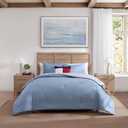 Tommy Hilfiger - King Comforter Set, Textured Cotton Plain Weave Bedding with Matching Shams, Reversible, Medium Weight for Year-Round Use, Oeko-Tex Certified (Medium Blue)