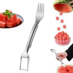 2-In-1 Stainless Steel Fruit Cutter, 2024 New Portable Watermelon Cutter Slicer Tool Melon Cube Cutter, Watermelon Windmill Fork Slicer Cutter for Summer Family Party Camping (1 Pc)