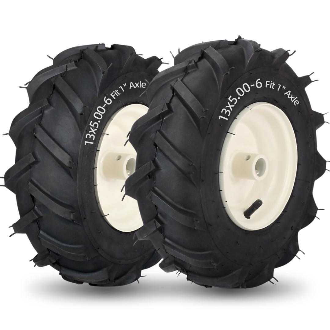 GICOOL 13x5.006" Tiller Tire and Wheel, 【1" Axle Size】, 31/8" Centered Hub, 13x56 Super Lug Tractor & Trencher Tire Replacement