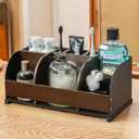 Bathroom Organizers on Counter,Wooden & Metal 7-Slot Solid One-Piece Bathroom Organizer with Drainage,Large Size Toothbrush Holders for Bathrooms, Vanity Storage