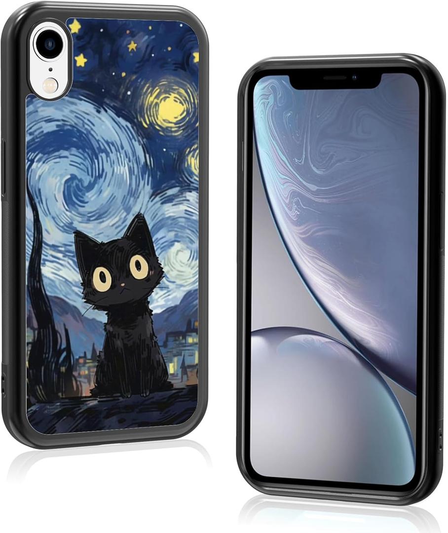 Onemiliayears Cute Starnight Cat Phone Case, Van Gogh Cute Cat Pattern iPhone Xs Max Case, Non-Slip Design and Shock Absorption, Phone Case for Teen Girls, Boys, Women and Men(iPhone - Xs Max)