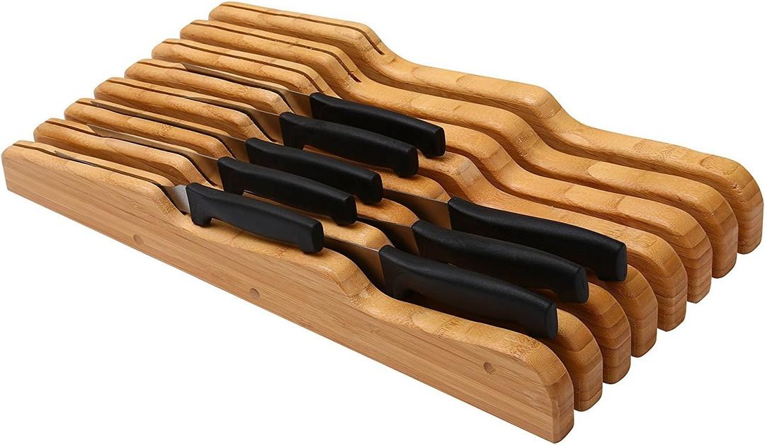 YBM HOME in Drawer Bamboo Kitchen Knife Storage Block, Knife Organizer and Holder 317 (17" x 8.75 x 2)