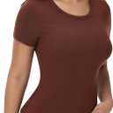 EasyFair Womens T Shirts Basic Short Sleeve Crew Neck Slim Fit Tees Summer Workout Casual Bodycon Tops 2025 Coffee L