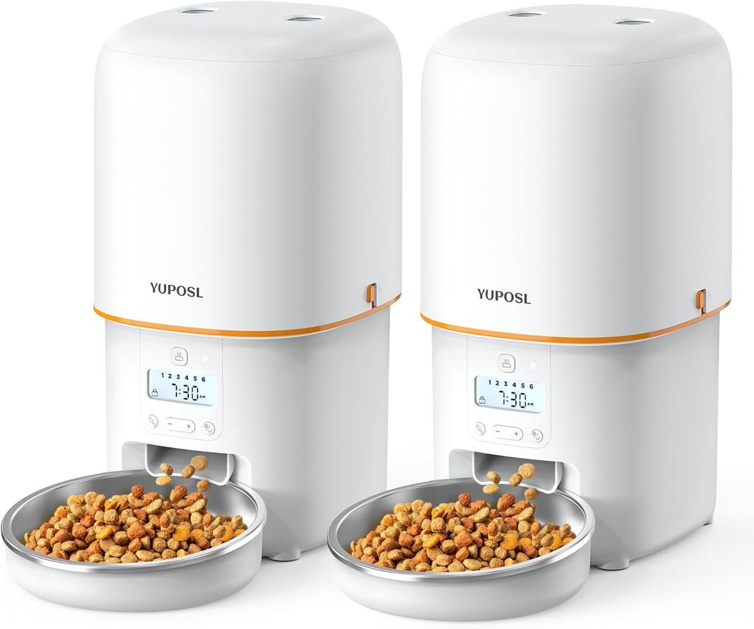 Automatic Cat Feeder for 2 Cats - 2 Pcs 4L Cat Food Dispenser Easy to Use, Timed Automatic Pet Feeder, 180-day Battery Life, 1-6 Meals Dry Food Programmable Portion Control Also for Dogs (White)