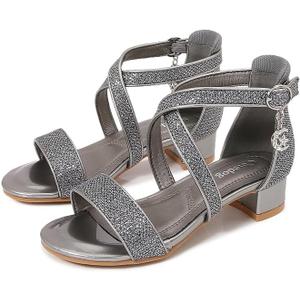 Girls Low Heel Chunky Sandals Wedding Dress Pumps Shoes (8 Toddler, Gun Color)
