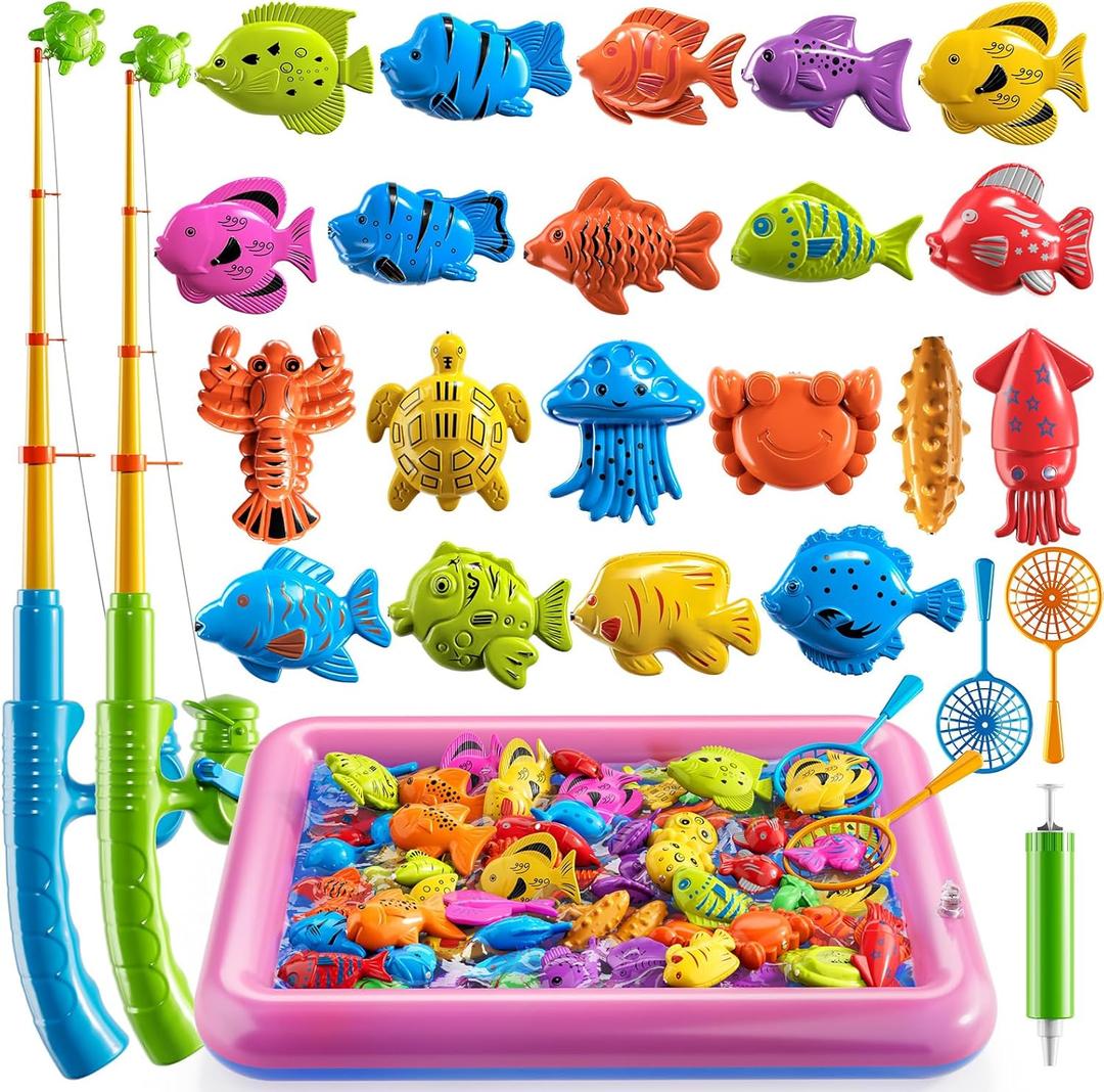 TEMI Fishing Toy for Kids 3-8 Years Old, Bath Toy for Child, Magnetic Fishing Pole for Toddlers, Summer Water Toys for Boys and Girls, Outdoor and Indoor Toys, Gifts for Birthday and Holidays (Square Pool)