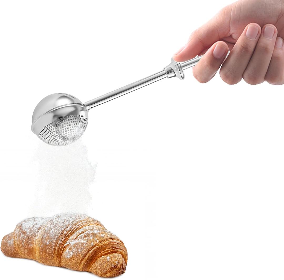 3 x Flour Sifter for Sourdough Bread - Bread Flour Shaker Duster, One Handed Operation Flours Duster for Breads Baking, 304 Stainless Steel, Spring Handle Bakers Dusting Wand for Flours