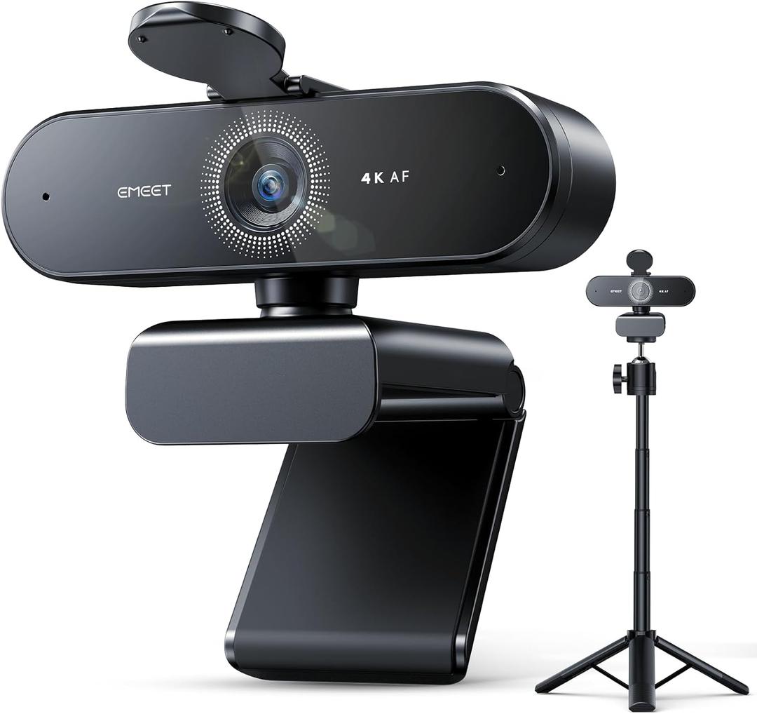 EMEET NOVA 4K Webcam with Tripod - 4K UHD, PDAF Autofocus, Adjustable Heights with 360 Swivel Head, 2 Noise-Cancelling Mics, USB Plug&Play, Privacy Cover, Ideal for Online Meetings&Live Streaming