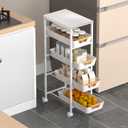 5 Tier Slim Rolling Utility Cart with Drawers Pull-Out Design Slim Storage Cart with Metal Frame and Wooden Top for Narrow Space in Home Kitchen Bathroom White (Width 9.5 Inches)