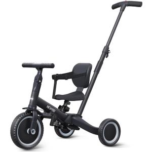 newyoo Toddler Bike, Tricycle w Push Handle for 1-3 Year Old, Birthday Gifts and Toys for Boy's and Girl's Birthday, Convertible 5 in 1 Baby Balance Bike, Kids Outdoor Riding Toys, Black, TR007