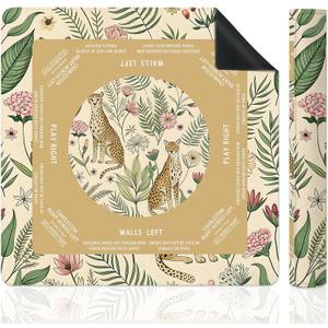 Tropical Floral Botanical Leopard Mahjong Mat for Table, Maximalist Jungle Animal Cheetah 31.5" x 31.5" Non-Slip & Noise Reduction Mahjong Mat for Poker Dominoes Cards & Board Games