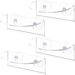 Suwimut 4 Pack Window Plant Floating Shelf, Suction Cup Shelf for Fish Tank, Acrylic Ledge Plants Holder Window Sill Extender for Indoor Plants, Micro Greens, Succulents, Herb Pots (Semicircular)