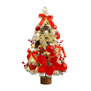Tabletop Christmas Tree with Lights, 24inch/2ft Mini Christmas Tree, Tabletop Small Xmas Tree for Holiday Indoor DIY Christmas Decoration (Red White)
