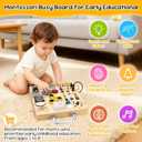 Wooden Busy Board with LED Light Montessori Baby Learning Toys for Toddlers , Sensory Activity Board, Travel Educational Toys, Boy & Girl Birthday Gift (Silver Handle)