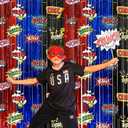 Hero Foil Fringe Curtains Backdrop Birthday Party Decorations, 2 Pack 3.28 x 6.56 Ft Red Blue Black Foil Fringe Curtain Tinsel Streamer Photo Booth Props Hero Birthday Party Supplies Favors