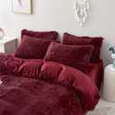 chovy Faux Fur Plush Wine Red Comforter Sets King - Ultra Soft Shaggy Flannel Velvet Fluffy Fuzzy 3PC Bedding Set (Comforter x 1 Pillowcases x 2)