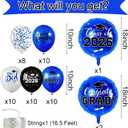 Blue and Black Graduation Balloons Graduation Decorations 2026, 51Pcs Grad Latex Balloons and Grad Foil Balloon with Confetti Ribbons Grad Party Decorations for College High School