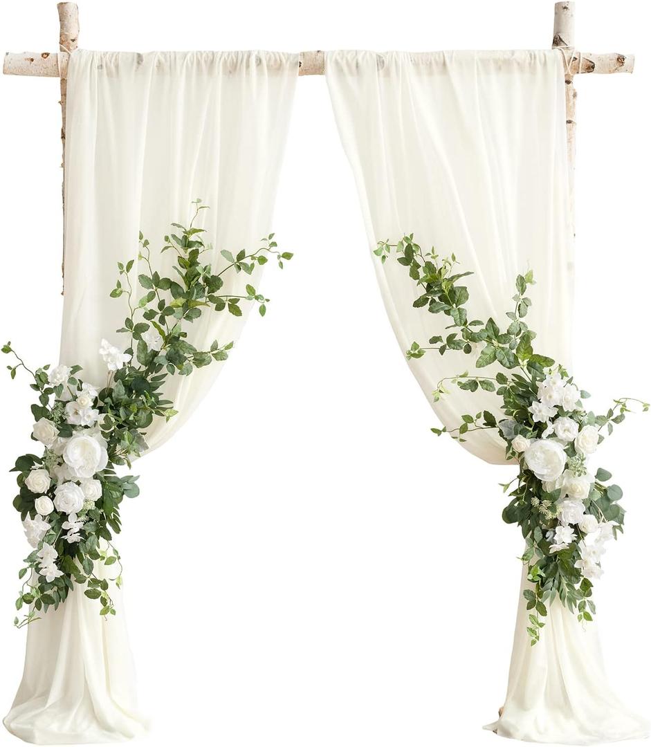 Ling's moment Artificial Eucalyptus Leaves Greenery Garland, 5.9ft Pack of 2 Fake Silk Long Vines Faux Wreath Realistic Stems for Table Centerpieces Wedding Outdoors Decor, White & Sage