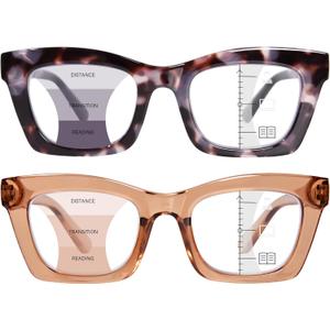 Progressive Reading Glasses for Women Oversized Spring Hinges Progressive Computer Readers Blue Light Blocking (Champagne + Grey Tortoise)