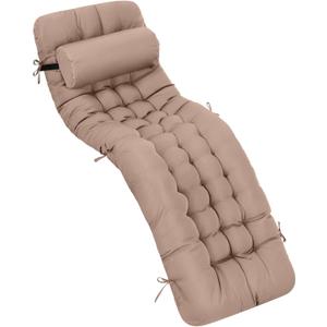 Tudomro 66'' Outdoor Chaise Lounge Cushion Waterproof Patio Pool Chaise Lounge Cushion with Headrest Pillow Tie Fade Resistant Replacement Longue Rocking High Back Chair(Light Camel,1 Pcs)