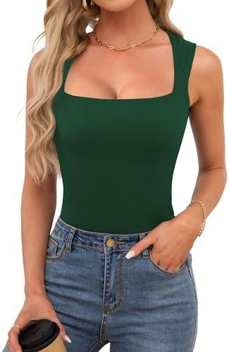 OwnTime Womens Square Neck Tank Tops Dressy Summer Sleeveless Shirts Sexy Going Out Fitted Trendy Tops T Shirts Blouses Size M