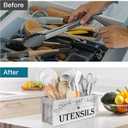 Suli Extra Large Kitchen Utensils Holder with 4 Compartments, Wooden Utensil Organizer for Kitchen Countertop, Farmhouse Decor, Rustic Cooking Utensil - White grain