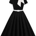 Women 1950s Vintage Floral Cocktail Swing Dress 50s Short Sleeve Audrey Hepburn Rockabilly Prom Dress A Line Tea Party Dress Size M