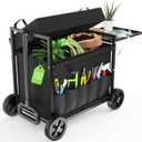 Garden Seat with Wheels, Garden Cart with Seat, 400 lbs Garden Rolling Stools with Wheels for Seniors, Rolling Utility Cart with Large Storage, Foldable Side Trays, for Patio, Lawn, Backyard Gardening
