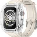 Delidigi Rugged Band and Case Compatible with Apple Watch Ultra 3 2 1 Series 11 10 9 8 7 6 5 4 SE 3 49mm 46mm 45mm 44mm 42mm, iWatch Sport Strap with Shockproof PC Frame Bumper for Men (Starlight Clear)