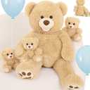MorisMos Giant Teddy Bear Stuffed Animals,28'' Mommy Stuffed Bear with 3 Babies Inside Belly,4 Packs Bulk Teddy Plush Toys for Kids Girl Boy Birthday Baby Shower Mother's Day,Brown