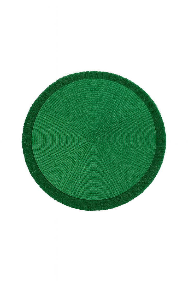 Stylish Round Green Woven Placemat With Textured Spiral Design And Fringe Edge – Durable, Easy To Clean, Perfect For Dining, Décor, And Table Protection, 3 Pack, 18inch