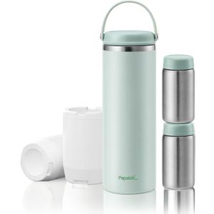 Papablic Innovative 360 CapsuleChill Breastmilk Cooler for 36H Safe Storage, 20oz Stress-Free Portable Breast Milk Chiller with 2pcs Stainless Steel Baby Bottles for Work & Travel, Mint Green