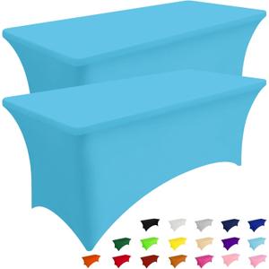 Smiry 2 Pack Spandex Table Cloth 6FT, Elastic Fitted Stretch Tablecloths for Rectangle Tables, Washable Table Cover for Outdoor, Wedding, Banquet & Parties (Blue Mist, 72Lx30Wx30H Inch)