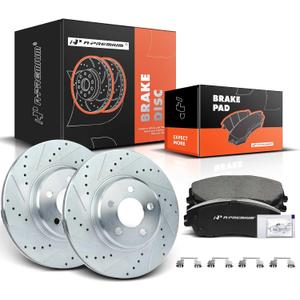 A-Premium 12.6 in (320 mm) Front Drilled and Slotted Disc Brake Rotors + Ceramic Pads Kit Compatible with Select Chrysler and Dodge Models - 300, Challenger, Charger, Magnum, 6-PC Set