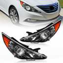 Headlights Assembly for 2011 2012 2013 2014 Hyundai Sonata (Excludes Hybrid) Replacement Halogen Headlamp Driver &Passenger Side,Black Housing Amber Corner
